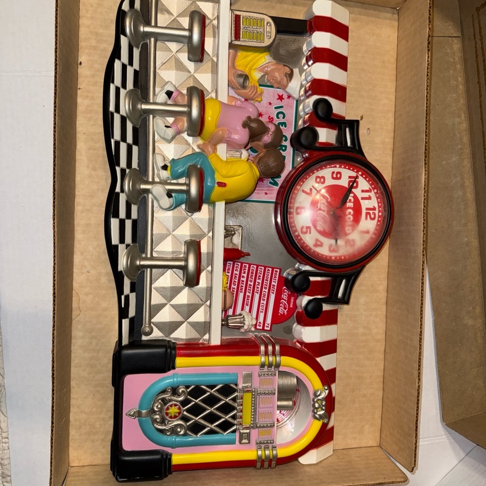 Coca Cola Red and Black Diner Wall Clock with Jukebox Scene